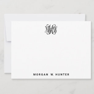 Zwart 3 Initieel Wingerdstok Schrift Monogram Doe- Bedankkaart