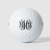 Zwart 3 Initieel Wingerdstok Schrift Monogram Doe- Golfballen (Voorkant)