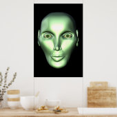 Zwart 3D Alien Head buitenaards Poster (Keuken)