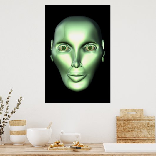 Zwart 3D Alien Head buitenaards Poster (Keuken)