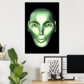Zwart 3D Alien Head buitenaards Poster (Thuiskantoor)