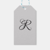 Zwart 3D Calligrafie Initiaal Letter | Pastel grij Cadeaulabel (Voorkant)