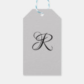 Zwart 3D Calligrafie Initiaal Letter | Pastel grij Cadeaulabel (Achterkant)