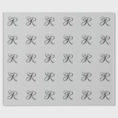 Zwart 3D Calligrafie Initiaal Letter | Pastel grij Cadeaupapier (Vlak)