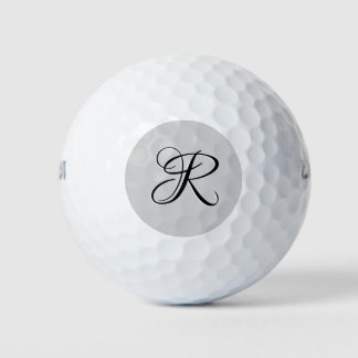 Zwart 3D Calligrafie Initiaal Letter | Pastel grij Golfballen