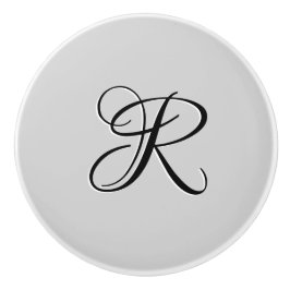 Zwart 3D Calligrafie Initiaal Letter | Pastel grij Keramische Knop