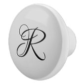 Zwart 3D Calligrafie Initiaal Letter | Pastel grij Keramische Knop (Rechts)