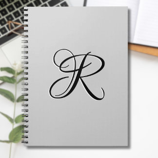 Zwart 3D Calligrafie Initiaal Letter | Pastel grij Notitieboek