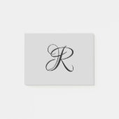 Zwart 3D Calligrafie Initiaal Letter | Pastel grij Post-it® Notes (Voorkant)