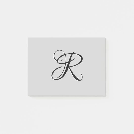 Zwart 3D Calligrafie Initiaal Letter | Pastel grij Post-it® Notes (Voorkant)