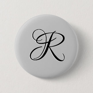 Zwart 3D Calligrafie Initiaal Letter | Pastel grij Ronde Button 5,7 Cm