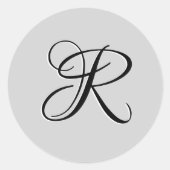 Zwart 3D Calligrafie Initiaal Letter | Pastel grij Ronde Sticker (Voorkant)