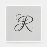 Zwart 3D Calligrafie Initiaal Letter | Pastel grij