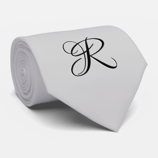 Zwart 3D Calligrafie Initiaal Letter | Pastel grij Stropdas