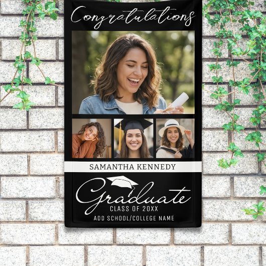 Zwart 4 foto collage Afstuderen Gefeliciteerd Spandoek