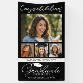 Zwart 4 foto collage Afstuderen Gefeliciteerd Spandoek (Verticaal)