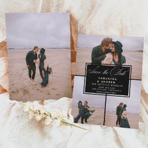 Zwart 4 foto's collage opslaan de datum bruiloft save the date