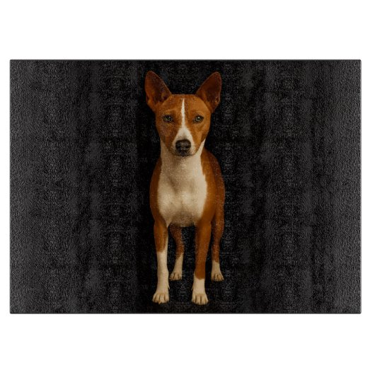 Zwart 4 Luxe Glas snijplank Classy Basenji (Voorkant)