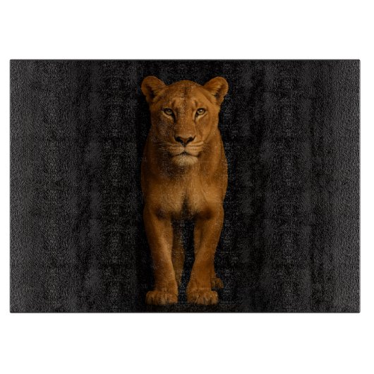 Zwart 4 Luxe Glas snijplank Noble Lioness (Voorkant)