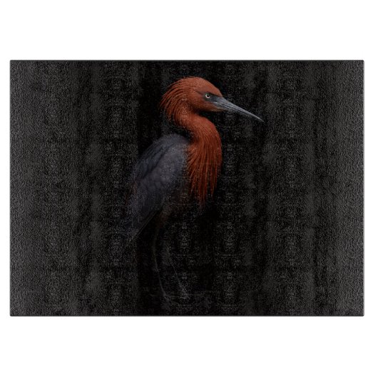 Zwart 4 Luxe Glas snijplank Rode Reiger (Voorkant)