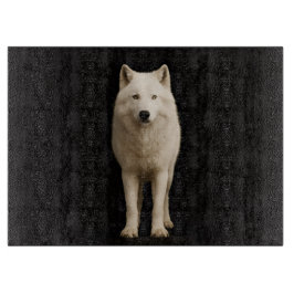 Zwart 4 Luxe glazen bord Ivoor Arctische Wolf Snijplank