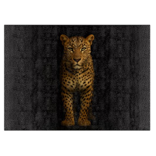 Zwart 4 Luxe glazen bord Majestueuze Luipaard Snijplank (Voorkant)