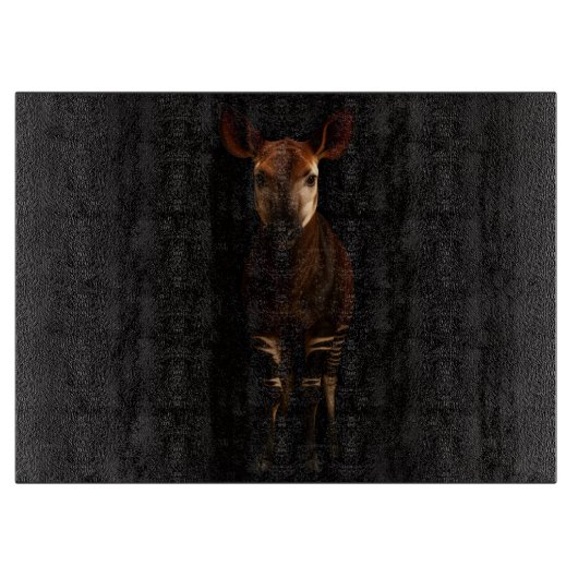 Zwart 4 Luxe glazen snijplank Forest Okapi (Voorkant)