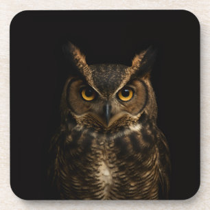Zwart 4 Luxe harde coaster, Golden Eye Uil Bier Onderzetter