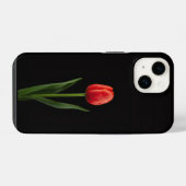 Zwart 4 Luxe iPhone 14 Mate, Robijnrode Tulp Hoesje (Achterkant horizontaal)