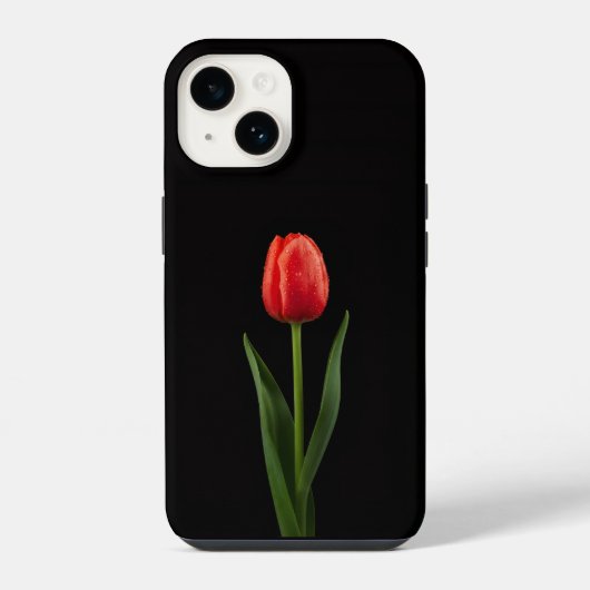 Zwart 4 Luxe iPhone 14 Mate, Robijnrode Tulp Hoesje (Achterkant)