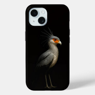 Zwart 4 Luxe iPhone 15 Hoes, Secretarisvogel Case