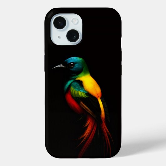 Zwart 4 Luxe iPhone 15 Hoesje-Mate, Rainbow Bird Case-Mate iPhone Case (Achterkant)