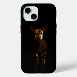 Zwart 4 Luxe iPhone 15 Hoesje, Okapi in het Bos Case