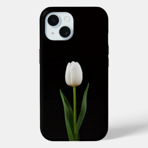 Zwart 4 Luxe iPhone 15 Hoesje, Parelwitte Tulp Case