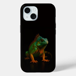 Zwart 4 Luxe iPhone 15 Mate, Groene Leguaan Case