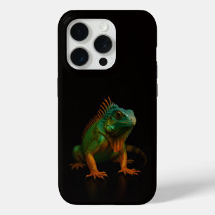 Zwart 4 Luxe iPhone 15 Pro Mate, Groene Leguaan Case