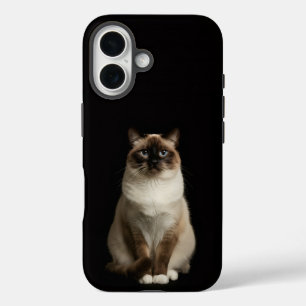 Zwart 4 Luxe iPhone 16 Mat, Birmaanse Kat Hoesje
