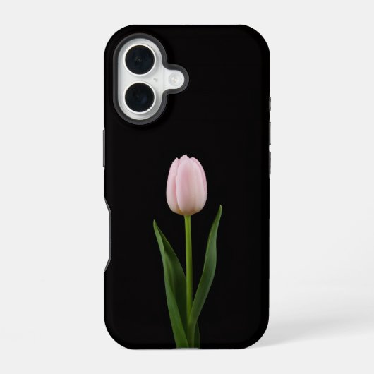 Zwart 4 Luxe iPhone 16 Mate, Blush Roze Tulp Hoesje (Achterkant)