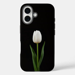 Zwart 4 Luxe iPhone 16 Mate, Parelwitte Tulp Hoesje