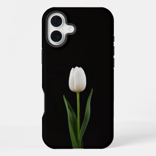 Zwart 4 Luxe iPhone 16 Plus, Parelwitte Tulp Hoesje (Achterkant)
