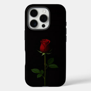 Zwart 4 Luxe iPhone 16 Pro, Fluwelen Rode Roos Pro Hoesje