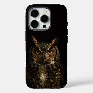 Zwart 4 Luxe iPhone 16 Pro Mate, Golden Eye Owl Hoesje