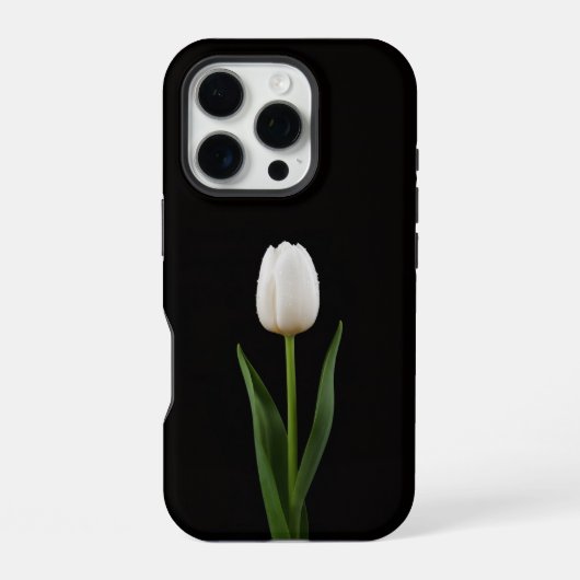 Zwart 4 Luxe iPhone 16 Pro, Parelwitte Tulp Hoesje (Achterkant)