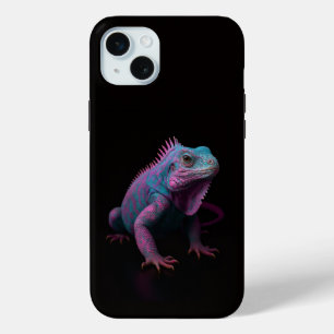 Zwart 4 Luxe, Roze Tropische Leguaan iPhone 15 Mini Hoesje