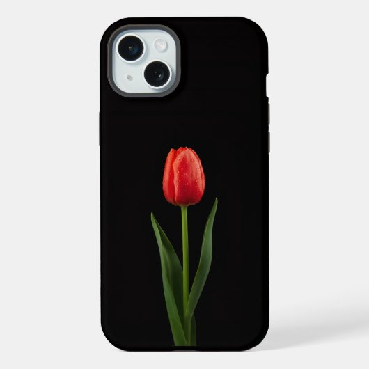 Zwart 4 Luxe, Ruby Red Tulip iPhone 15 Plus Hoesje (Achterkant)