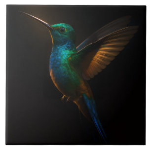 Zwart 4 Luxe Tegel met Vliegende Kolibrie Tegeltje