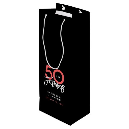 Zwart 50 en Fabulous Elegant 50e Verjaardag Wijn Cadeautas (Achterkant Gekanteld)