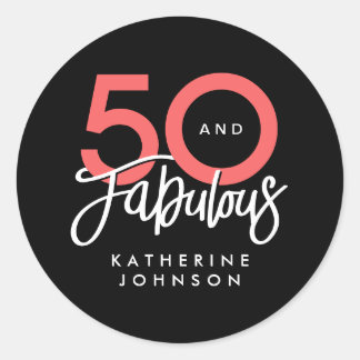Zwart 50 en Fabulous Elegante 50ste verjaardag Ronde Sticker