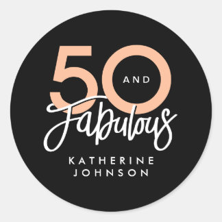 Zwart 50 en Fabulous Modern 50ste Verjaardag Ronde Sticker