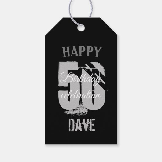 Zwart 50th Any Age Verjaardag Dank u Cadeaulabel (Voorkant)